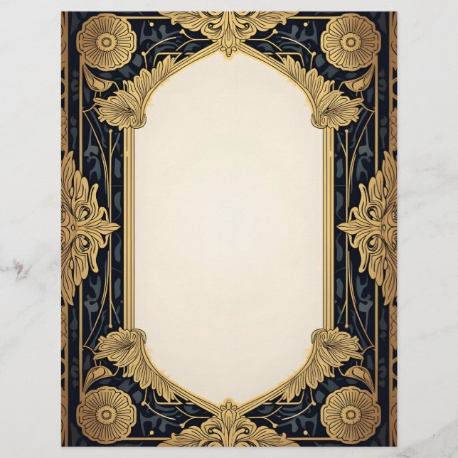 Art Deco Ornate Floral Frame Custom Letterhead (Front)
