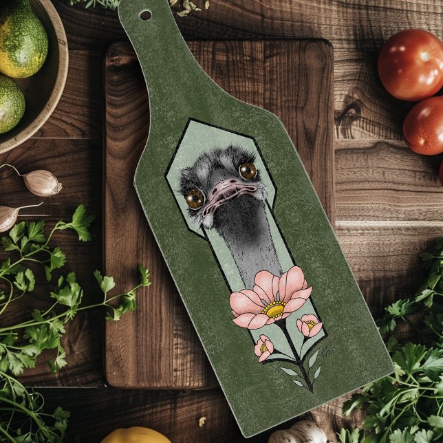 Art Deco Ostrich Flowers Green Cutting Board (Creator Uploaded)