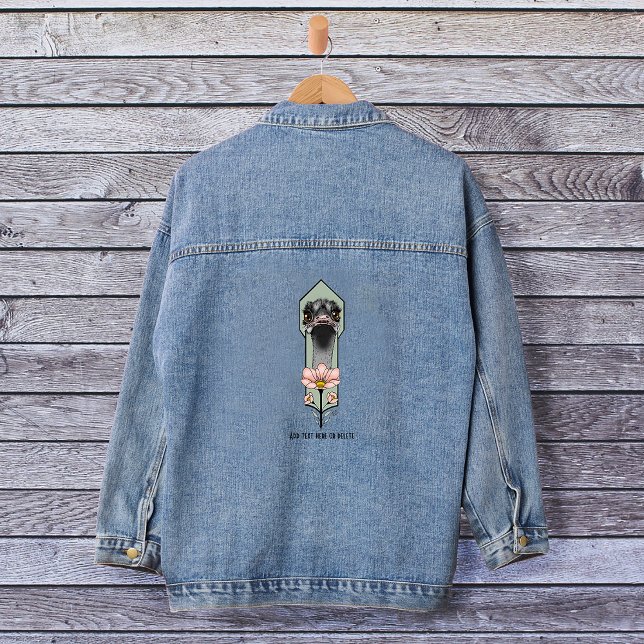 Art Deco Ostrich Flowers Green Denim Jacket (Creator Uploaded)