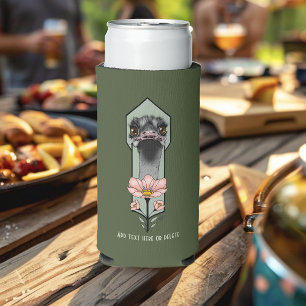 Art Deco Ostrich Flowers Green Seltzer Can Cooler