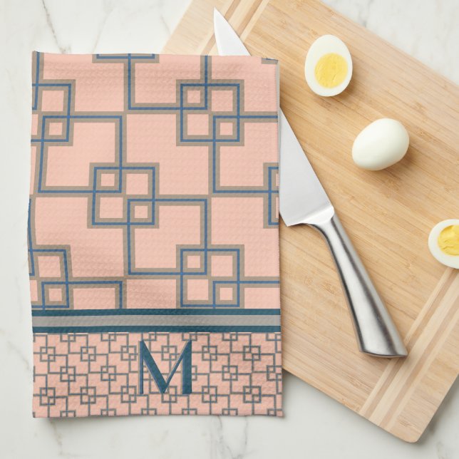 Art Deco Overlapping Squares (Monogrammed) Tea Towel (Quarter Fold)