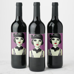 Art Deco Painted Flapper Mannequin Head Wine Label