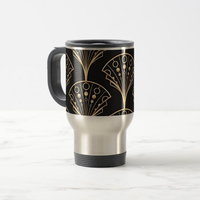 Art Deco Palmette Pattern Travel Mug (Front Left)