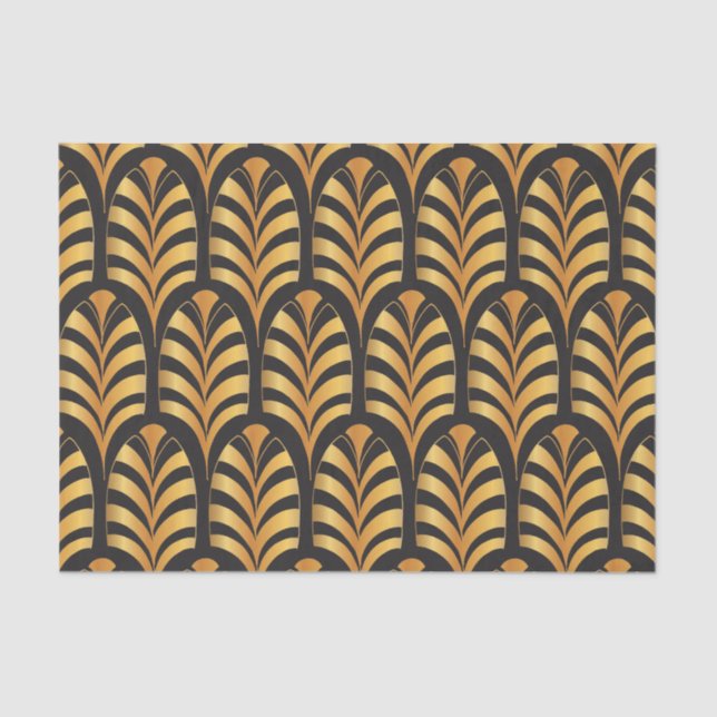 Art Deco Palms black and gold feather Tissue Paper (Front)
