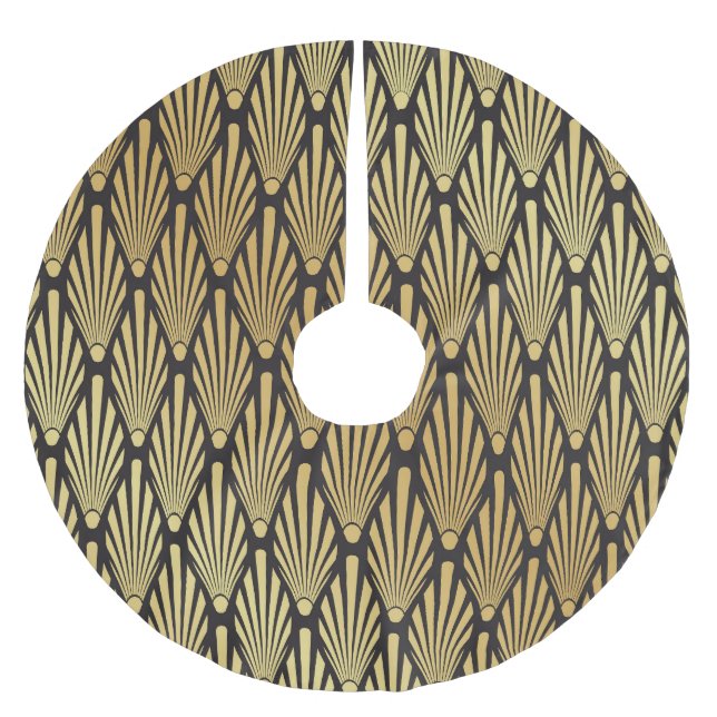 Art Deco Palms: Black Gold. Brushed Polyester Tree Skirt (Front)