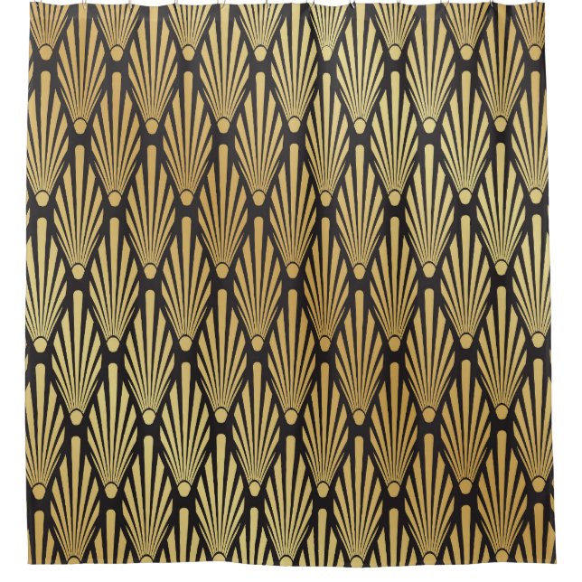 Art Deco Palms: Black Gold. Shower Curtain (Front)