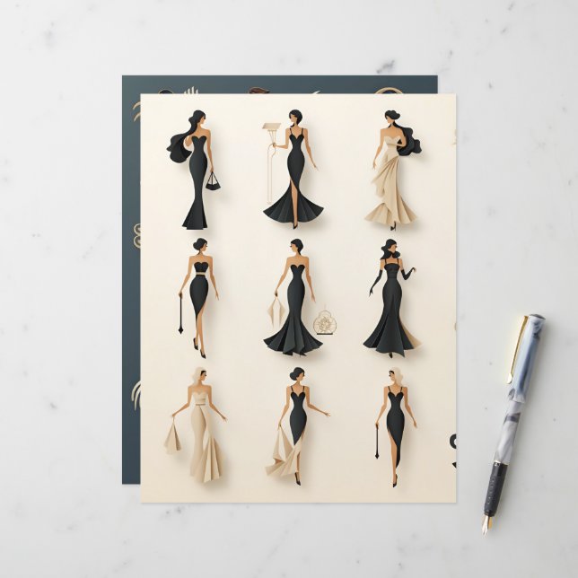 Art Deco Paper Dolls Scrapbook Paper (Front/Back In Situ)