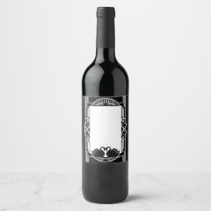 Art Deco Parisian Black and White Swans Wine Label