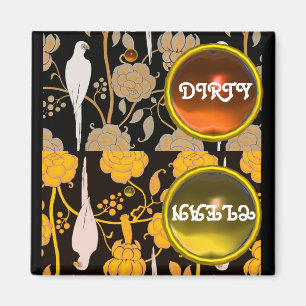 ART DECO PARROTS BROWN YELLOW FLOWERS DIRTY CLEAN MAGNET