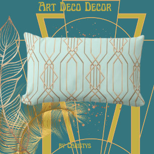 Art Deco Pastel Blue & Gold  Lumbar Pillow