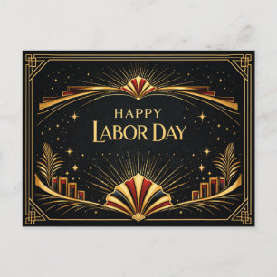 Art Deco Patriotic Gold Tribute Happy Labor Day Holiday Postcard