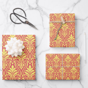 Art Deco Pattern 01 - Blone Yellow on Light Carmin Wrapping Paper Sheet