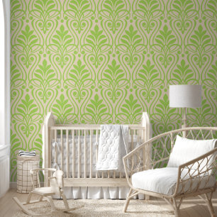 Art Deco Pattern 01 - Bright Green on Off-White Wallpaper