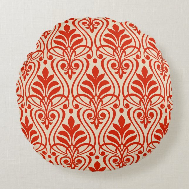 Art Deco Pattern 01 - Dali's Red on Off-White Round Cushion (Front)