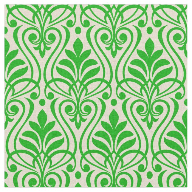 Art Deco Pattern 01 - Dark Lime Green on Off-White Fabric (Close Up)