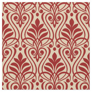 Art Deco Pattern 01 - Dark Red on Off-White Fabric