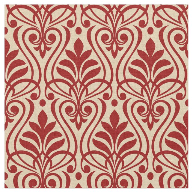 Art Deco Pattern 01 - Dark Red on Off-White Fabric (Close Up)