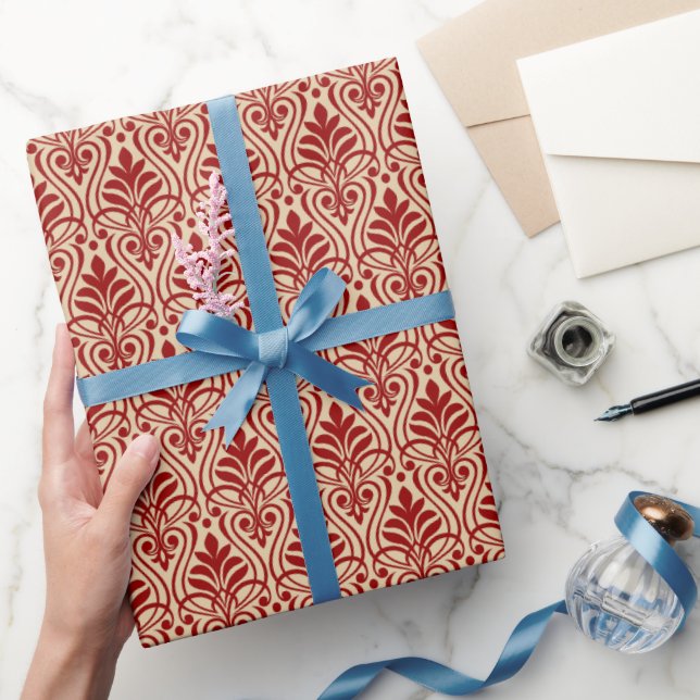 Art Deco Pattern 01 - Dark Red on Off-White Wrapping Paper (Gifting)