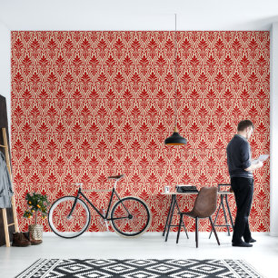 Art Deco Pattern 01 - Escher Red on Off-White Wallpaper