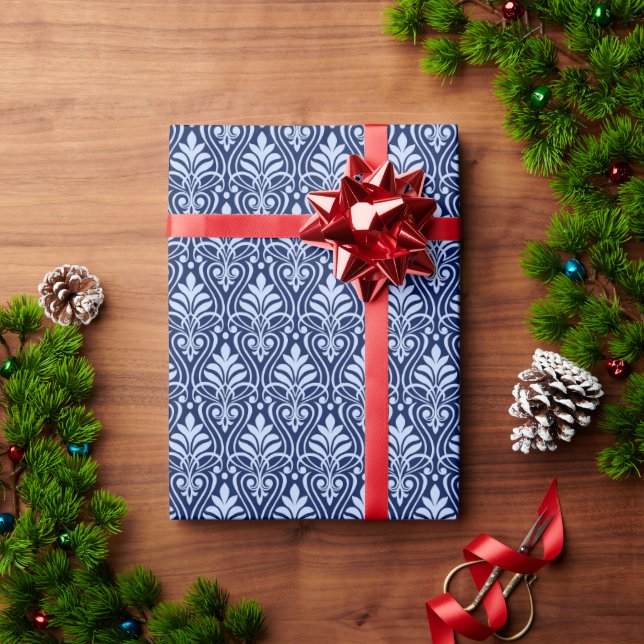 Art Deco Pattern 01 - Lavender Blue on Dark Blue Wrapping Paper (Holiday Gift)