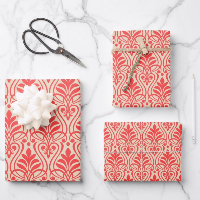 Art Deco Pattern 01 - Light Red on Off-White Wrapping Paper Sheet (Front)