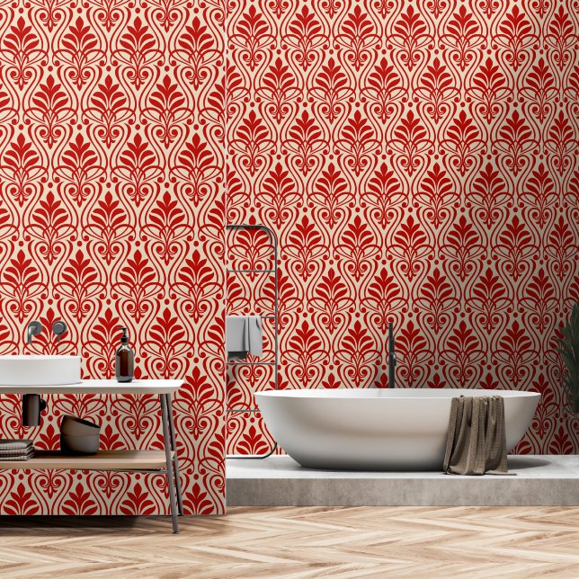 Art Deco Pattern 01 - Milano Red on Off-White Wallpaper (Bathroom)