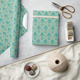 Art Deco Pattern 01 - Teal on Off-White Wrapping Paper