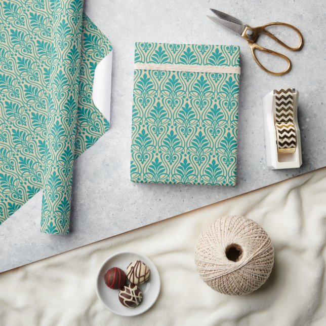 Art Deco Pattern 01 - Teal on Off-White Wrapping Paper (Crafts)