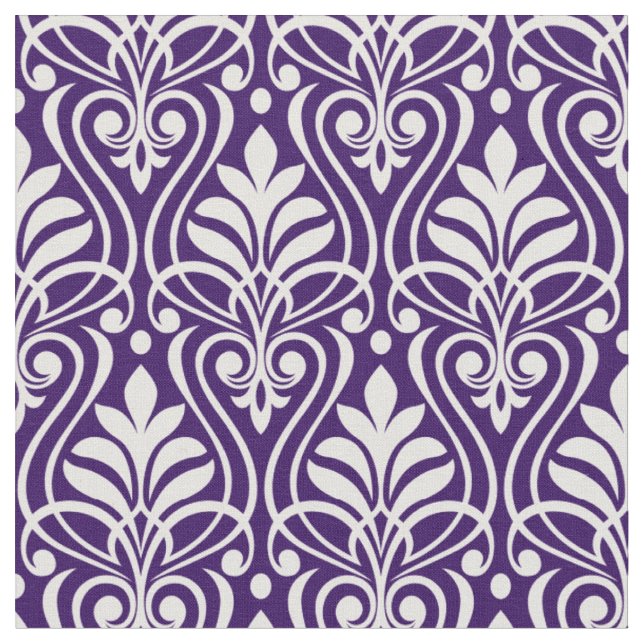 Art Deco Pattern 01 - White on Cadbury Purple Fabric (Close Up)