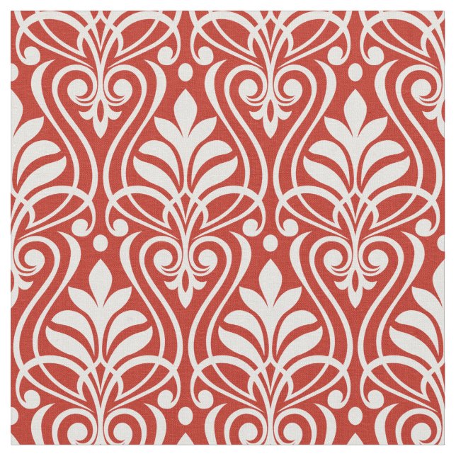 Art Deco Pattern 01 - White on Persian Red Fabric (Close Up)