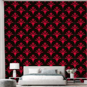 Art Deco Pattern 02 - Carmine Red on Black Wallpaper