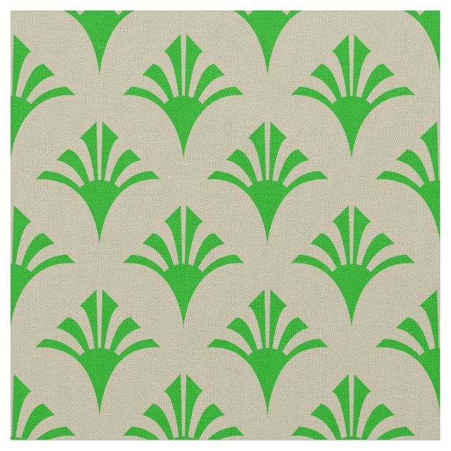 Art Deco Pattern 02 - Dark Lime Green on Off-White Fabric (Close Up)