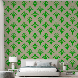 Art Deco Pattern 02 - Dark Lime Green on Off-White Wallpaper
