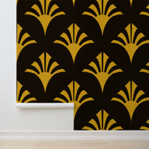 Art Deco Pattern 02 - Deco Gold 2 on Black Wallpaper