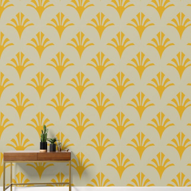 Art Deco Pattern 02 - Deco Gold 2 on Off-White Wallpaper (Hallway)