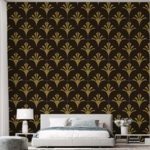 Art Deco Pattern 02 - Deco Gold on Deco Black Wallpaper