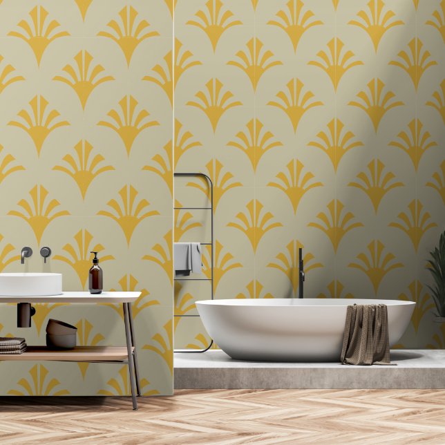 Art Deco Pattern 02 - Deco Gold on Off-White Wallpaper (Bathroom)