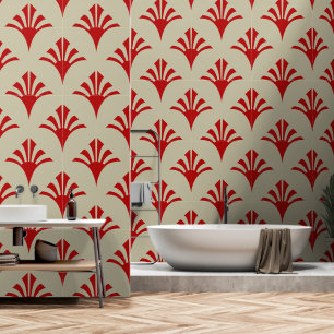 Art Deco Pattern 02 - Escher Red on Off-White Wallpaper
