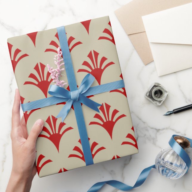 Art Deco Pattern 02 - Escher Red on Off-White Wrapping Paper (Gifting)