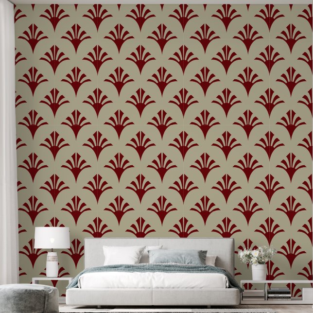 Art Deco Pattern 02 - Midnight Red on Off-White Wallpaper (Bedroom)