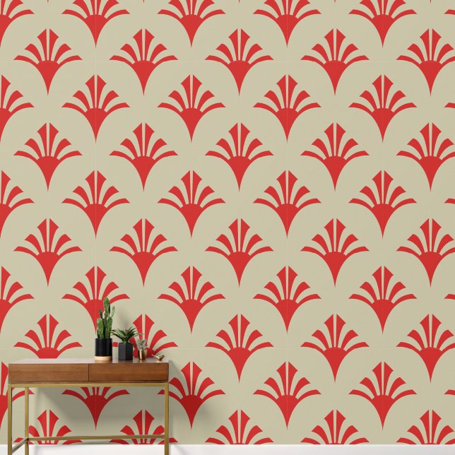 Art Deco Pattern 02 - Persian Red on Off-White Wallpaper (Hallway)