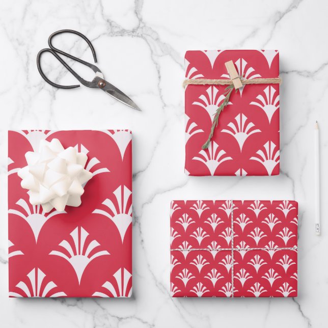 Art Deco Pattern 02 - White on Paradise Pink Wrapping Paper Sheet (Front)