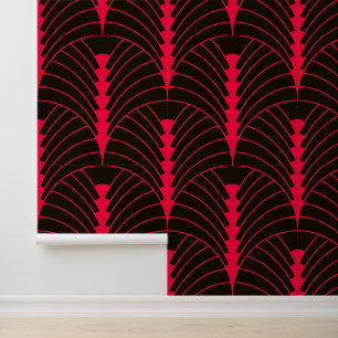 Art Deco Pattern 03 - Carmine Red on Black Wallpaper