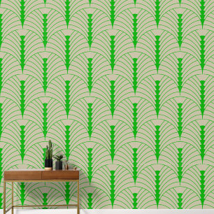 Art Deco Pattern 03 - Dark Lime Green on Off-White Wallpaper