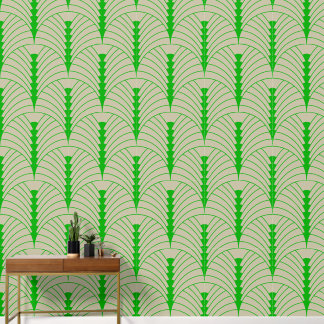 Art Deco Pattern 03 - Dark Lime Green on Off-White Wallpaper