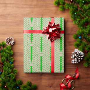 Art Deco Pattern 03 - Dark Lime Green on Off-White Wrapping Paper