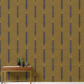 Art Deco Pattern 03 - Deco Black on Deco Gold Wallpaper