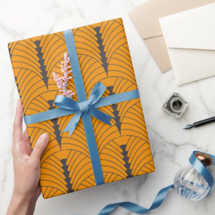 Art Deco Pattern 03 - Deco Black on Vivid Gamboge Wrapping Paper