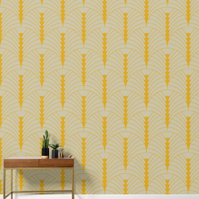 Art Deco Pattern 03 - Deco Gold 2 on Off-White Wallpaper (Hallway)