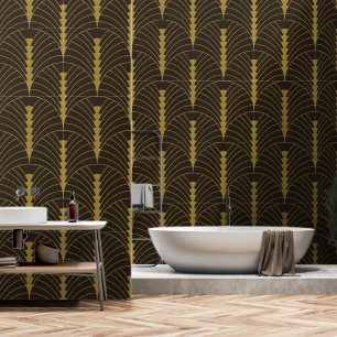 Art Deco Pattern 03 - Deco Gold on Deco Black Wallpaper